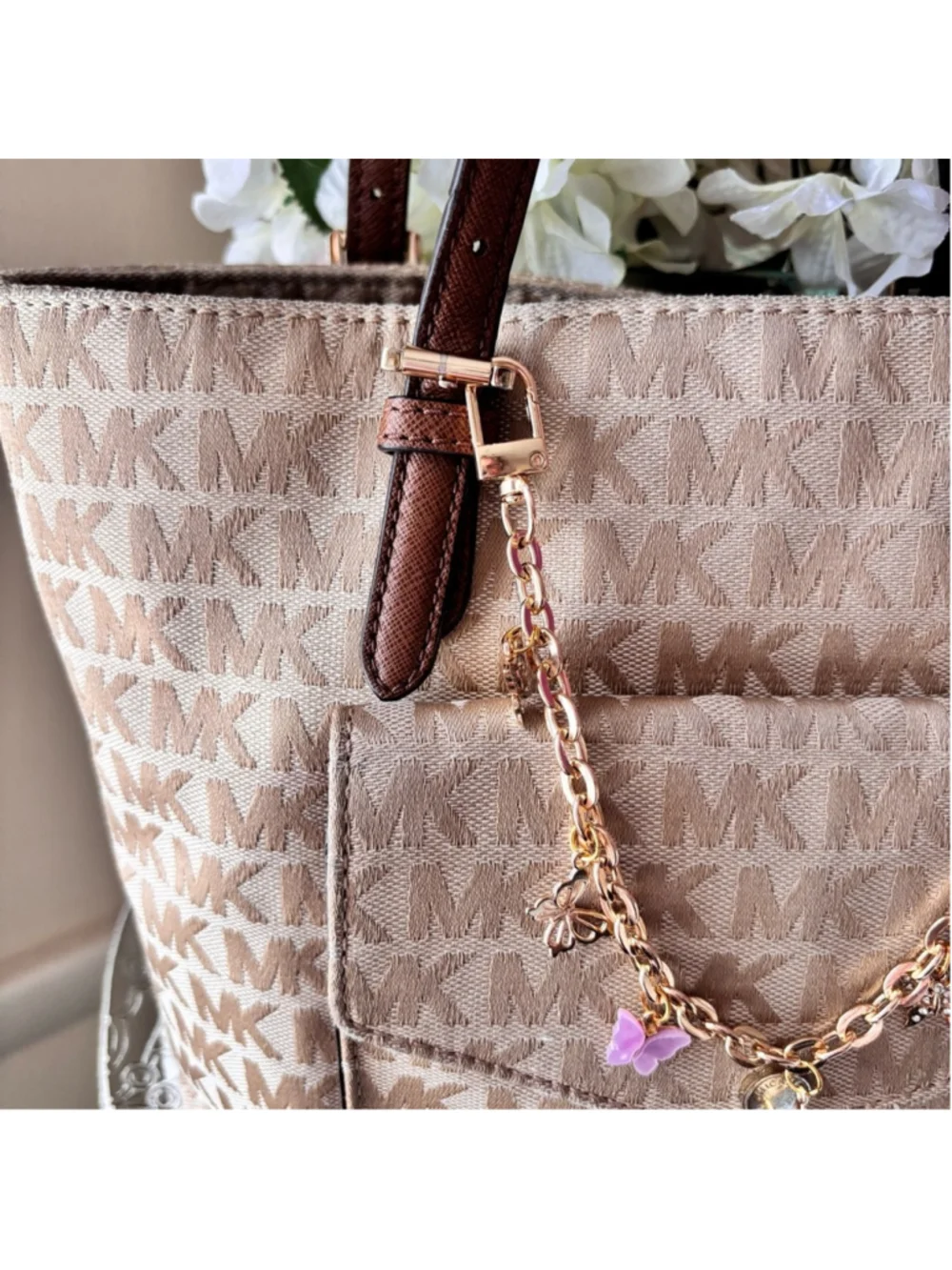 MICHAEL KORS JET SET TRAVEL SIGNATURE MEDIUM DOUBLE POCKET TOTE EUC